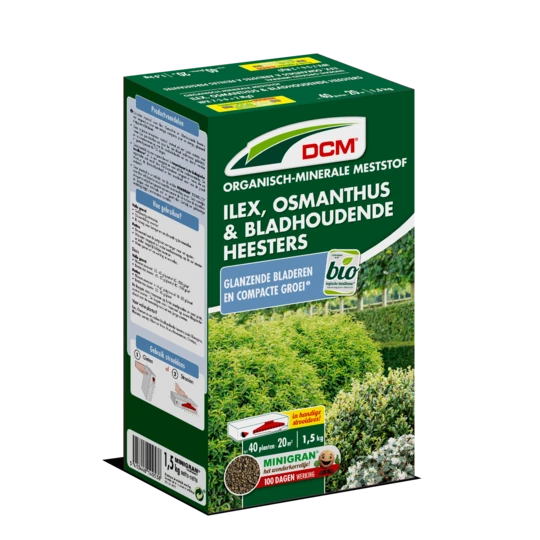 DCM Meststof Ilex, Osmanthus & Bladhoudende Heesters 3 KG 1 DCM Meststof Ilex, Osmanthus & Bladhoudende Heesters 3 KG